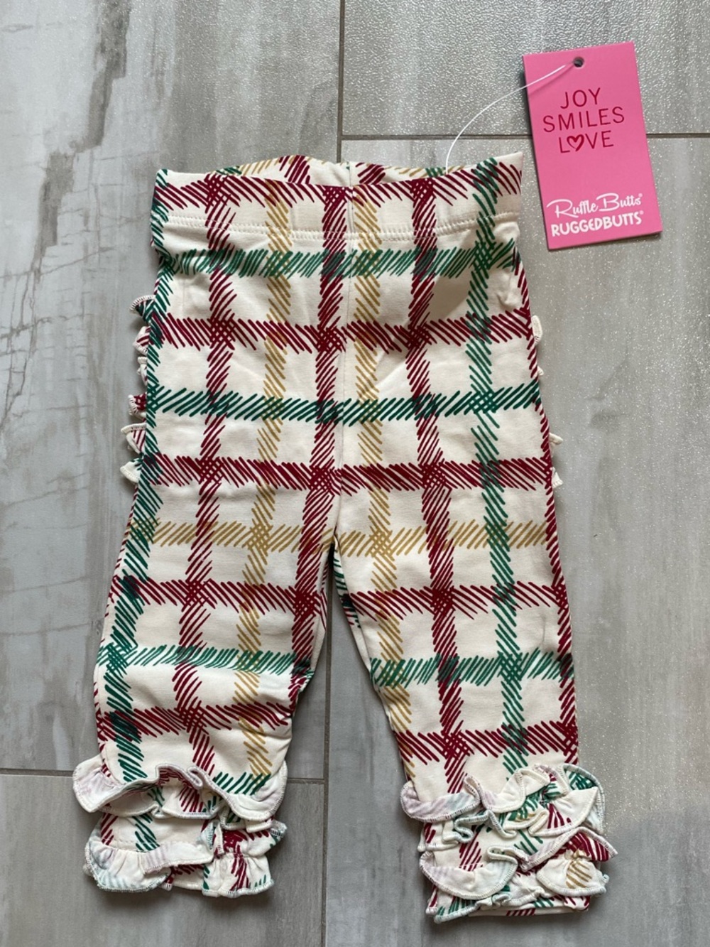 NWT RuffeButts Festive Tinsel Plaid Check Ruffled Leggings Pants girls 0-6M